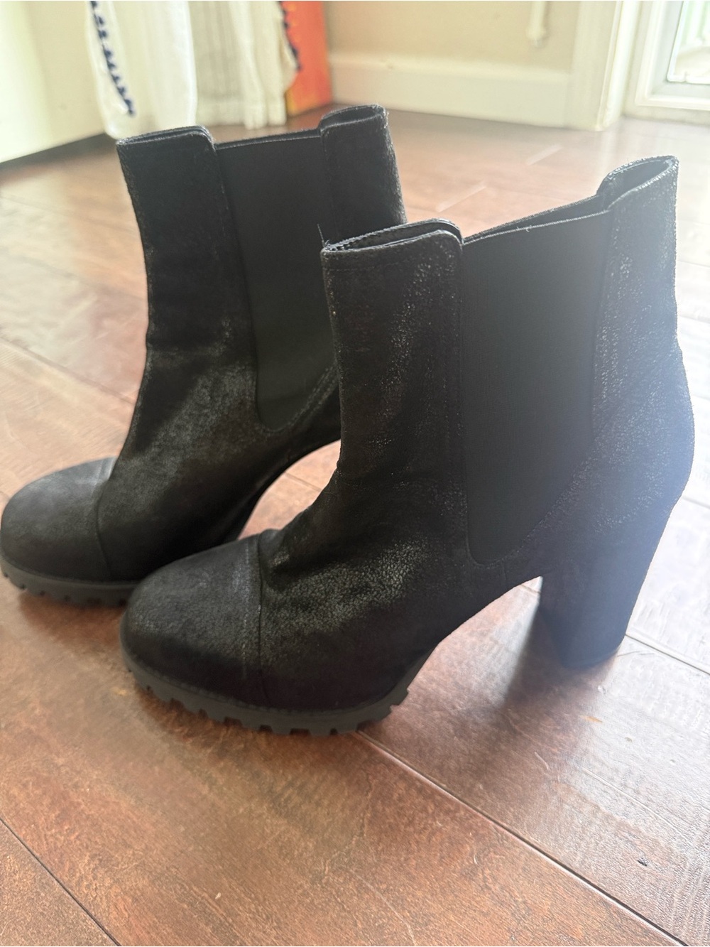 Stuart Weitzman Black Suede Chelsea Block Heel Ankle Boots